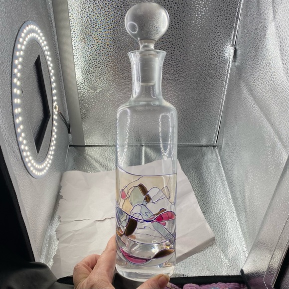 Vintage lead free mouth blown crystal stained glass decanter made in Romania - Picture 1 of 4